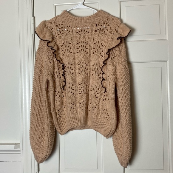 Anthropologie En Saison Morgan Ruffled Sweater Pink Size S - Picture 1 of 8